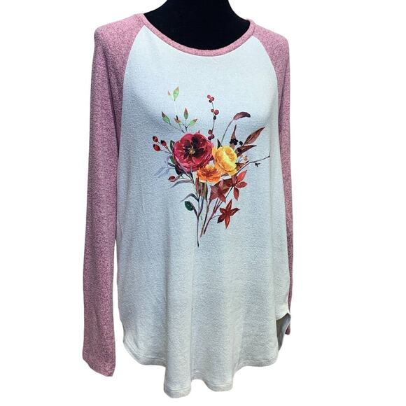 Hand Printed Upcycled Large Watercolor Autumn Flower Peony Bouquet Sweater - Picture 1 of 3
